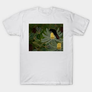 Red Tailed Black Cockatoo and Banksia Seed Pods T-Shirt